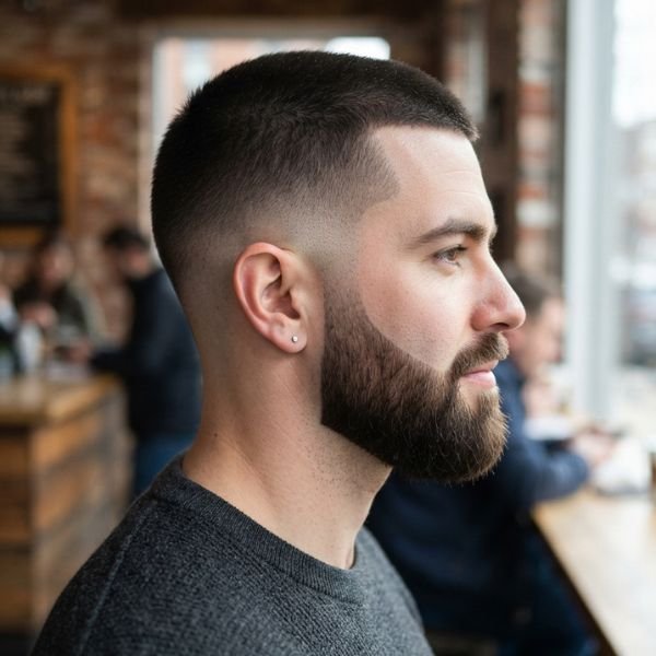 Buzz Cut with Beard and Low Taper Fade