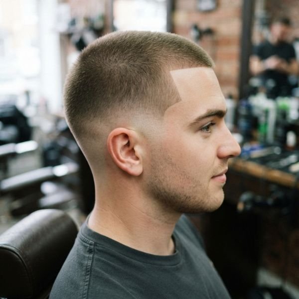 Buzz Cut with Line Up and Low Taper Fade