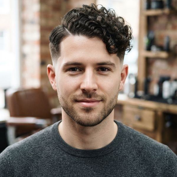 Curly Hair Low Taper Fade Side Part