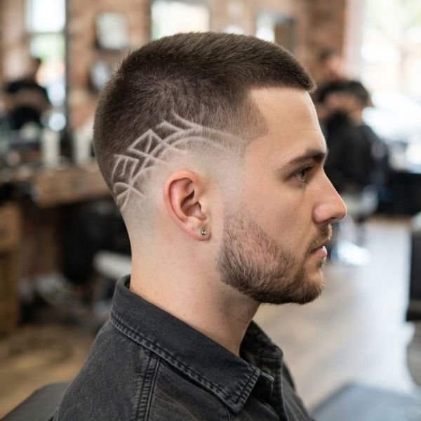 Low Taper Fade Buzz Cut with Hair Design