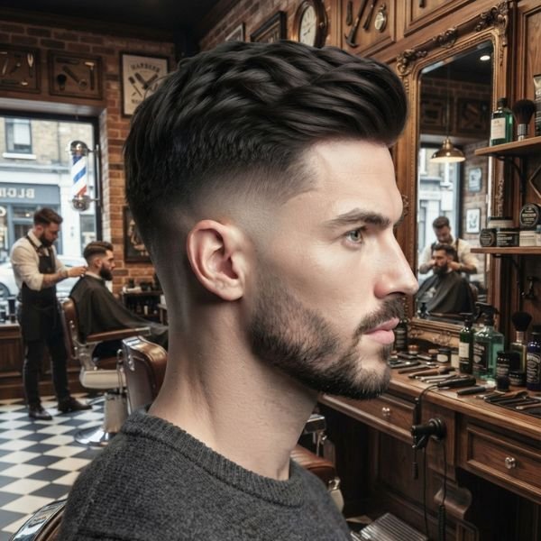 Low Taper Fade Side Part With Beard