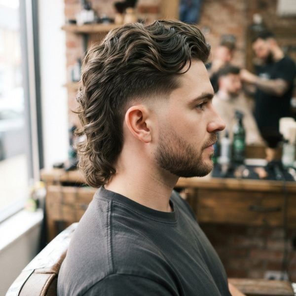Wavy Low Taper Fade Modern Mullet Haircut
