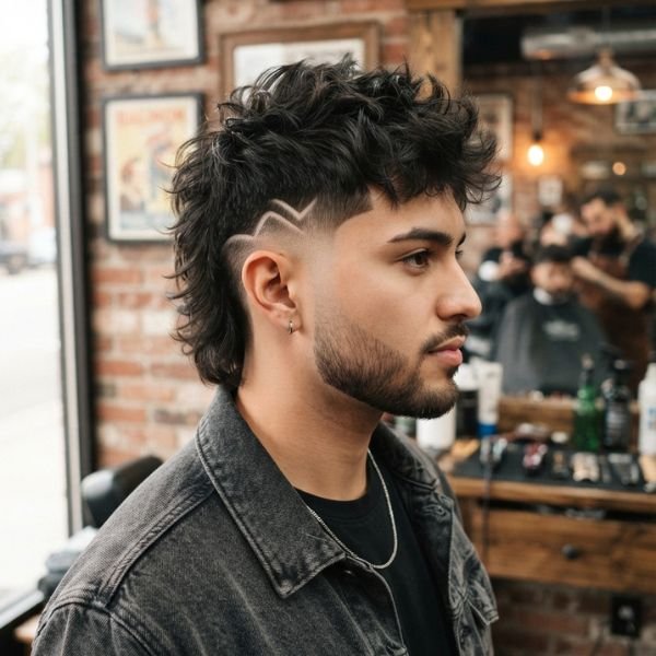 Low Taper Fade Modern Mullet with Hair Design