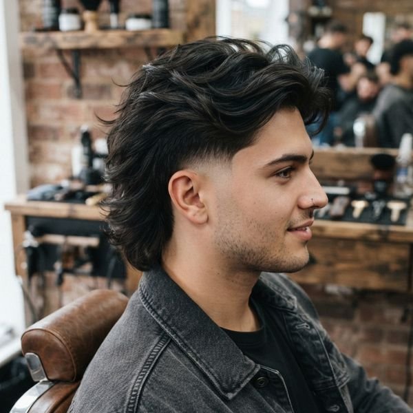 Low Taper Fade Modern Mullet for Thick Hair