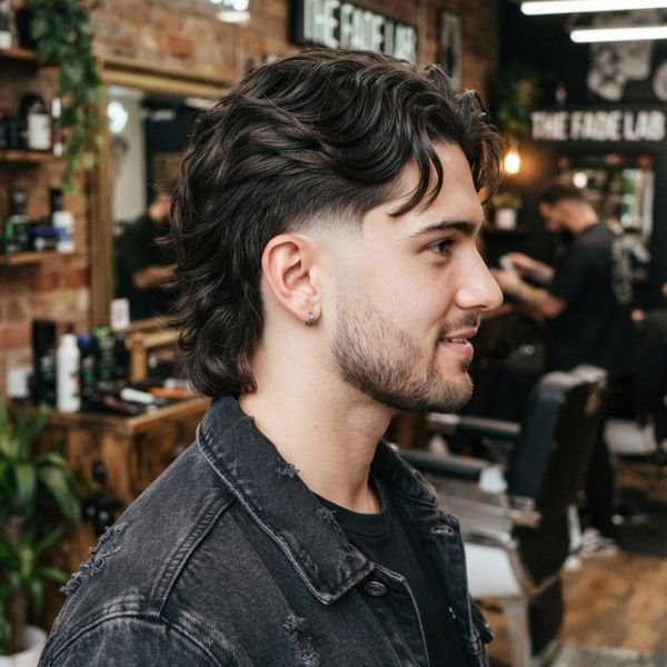Low Taper Fade Modern Mullet with Middle Part