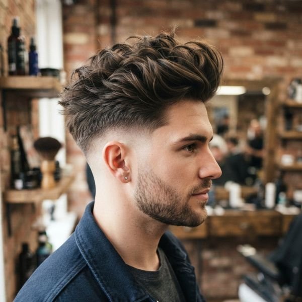 Tousled Textured Quiff with Low Fade