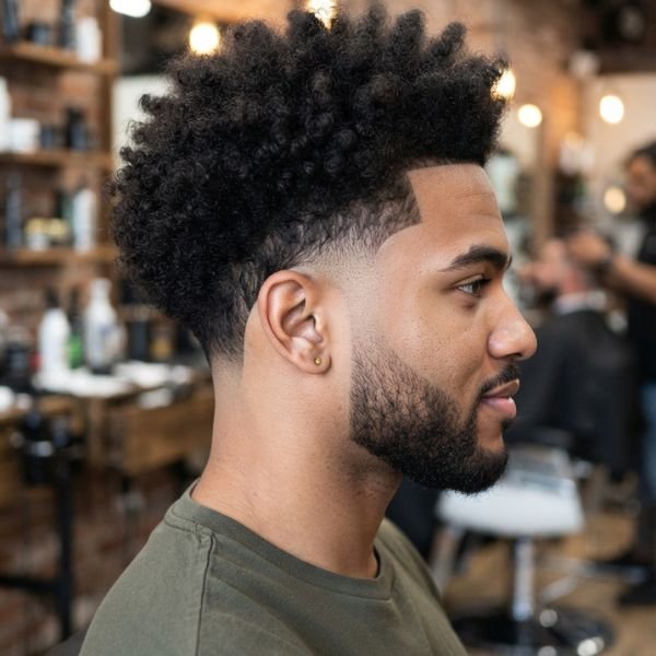 High Curly Burst Fade