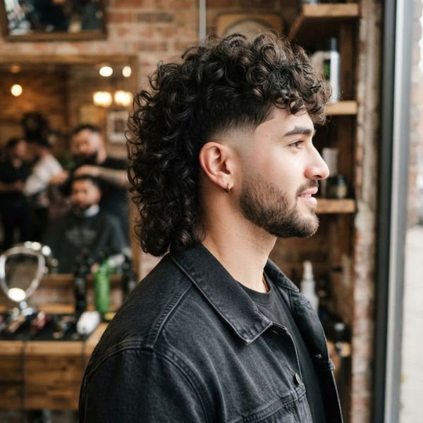 Curly Burst Fade Mullet
