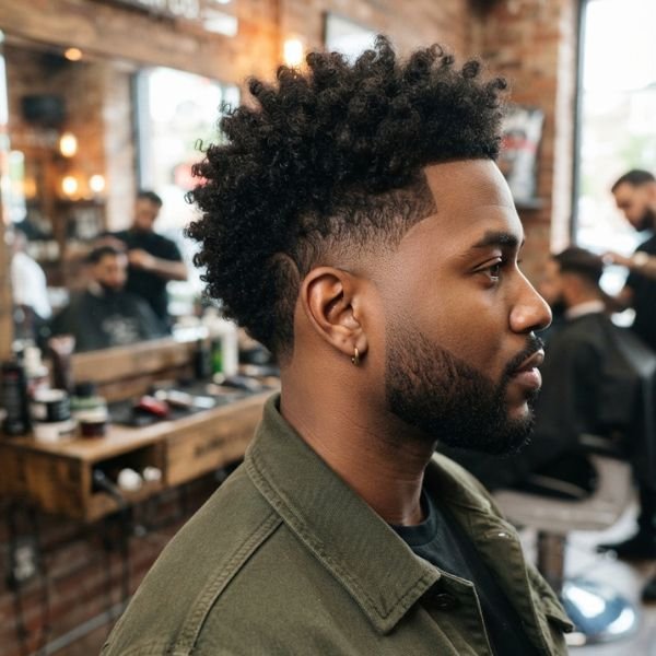 Curly Burst Fade Mohawk