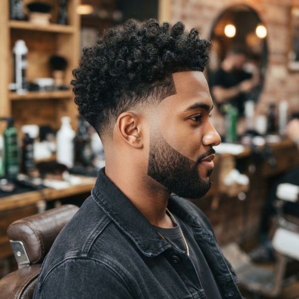 Curly Burst Fade with Beard