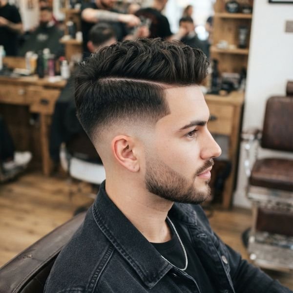 Low Taper Fade Textured Crop with Hard Part