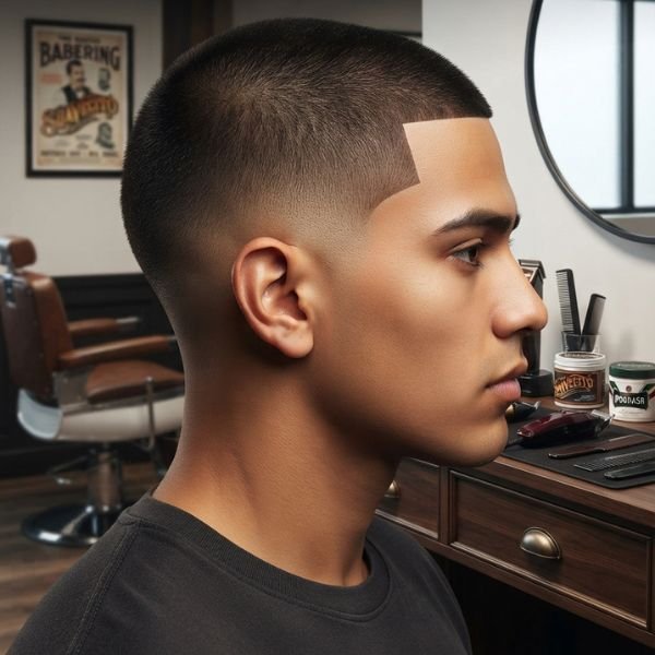 Buzz Cut with Line Up and Low Taper Fade