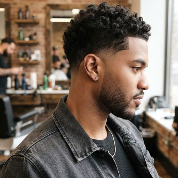 Curly Low Taper Fade Buzz Cut