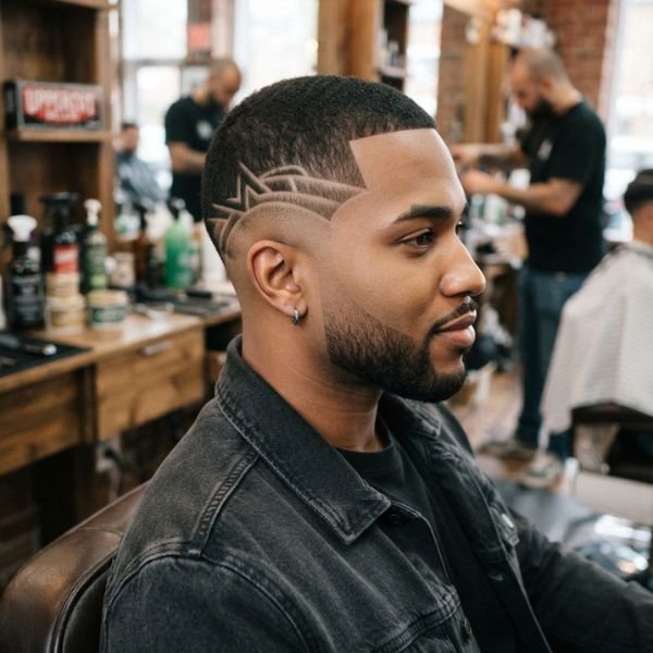 Low Taper Fade Buzz Cut with Hair Design