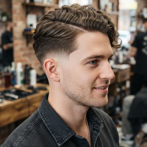 Wavy Hair Low Taper Fade Side Part