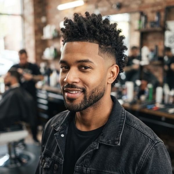 Curly Burst Fade Faux Hawk