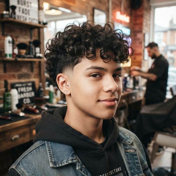 Curly Burst Fade for Teenagers