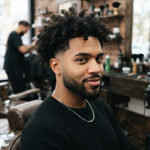Curly Burst Fade with Curly Top