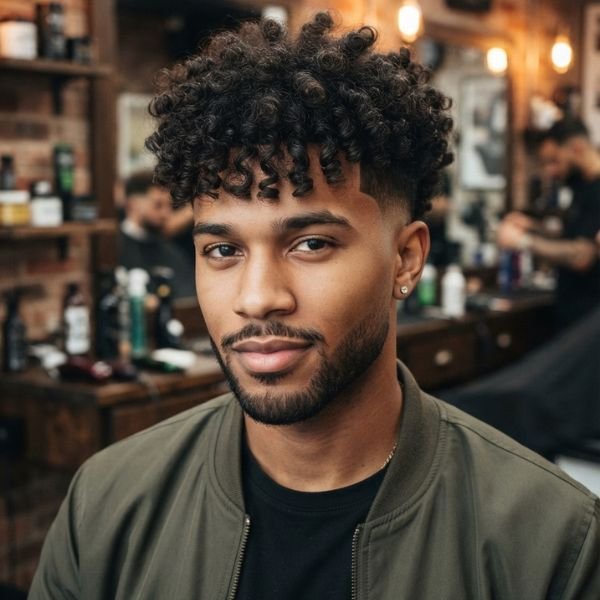 Curly Burst Fade with Fringe