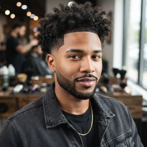 Curly Burst Fade with Line Up