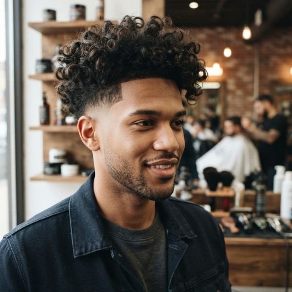 Curly Burst Fade with Volume