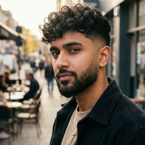 Curly Hair with Beard Fade