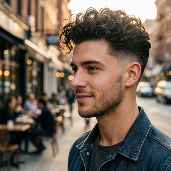Curly Quiff with Low Fade