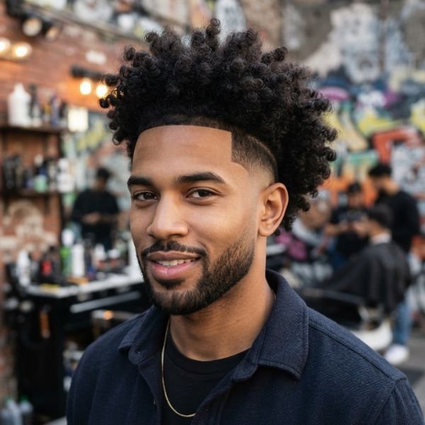 High Curly Burst Fade