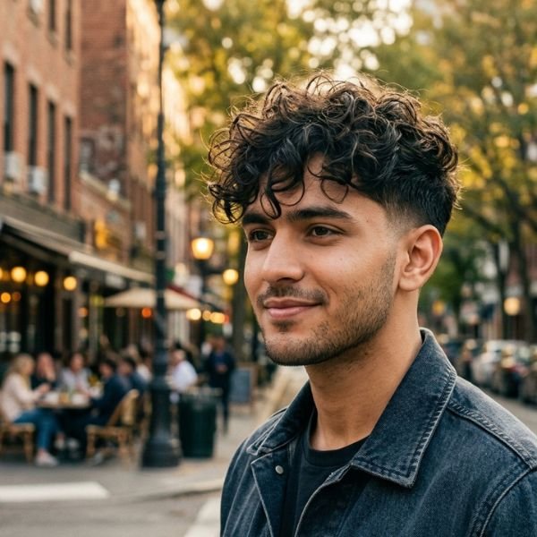 Low Taper Fade Curly Hair Messy