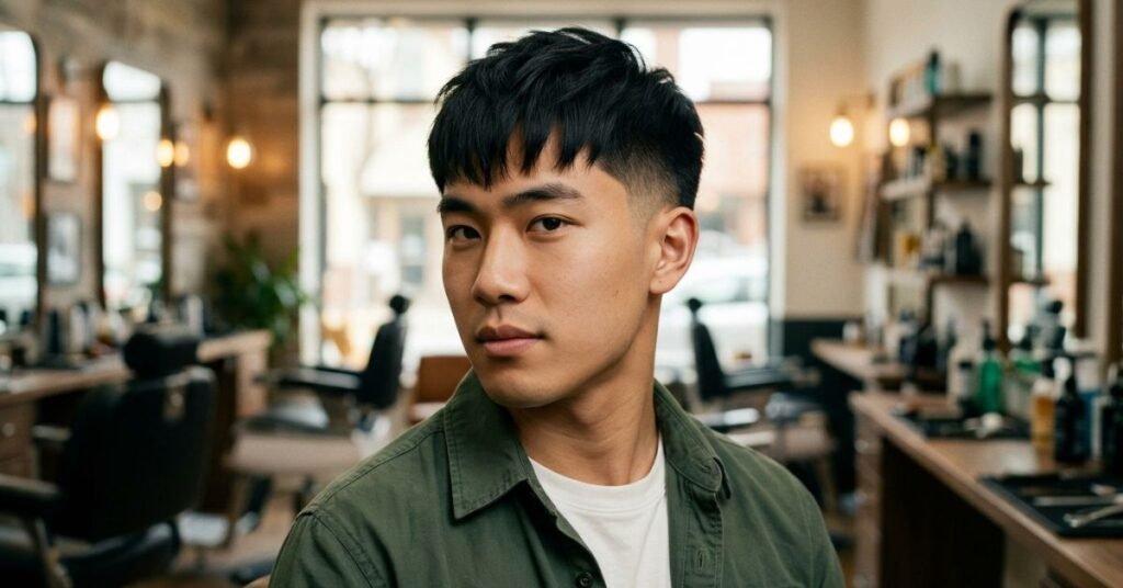 Low taper fade Asian straight hair