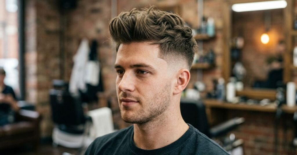 Tousled Textured Quiff with Low Fade